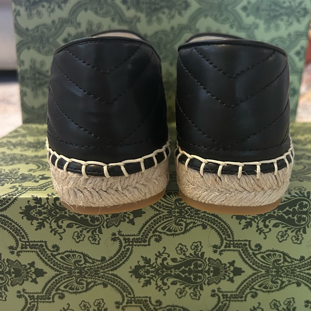 Gucci Black Espadrille Loafers with Gold Accent - Picture 6 of 12